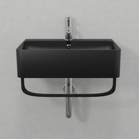 20" Cowen Wall-Mount Black Vitreous China Sink with Black Powdercoat Steel Towel Bar