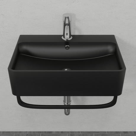 20" Cowen Wall-Mount Black Vitreous China Sink with Black Powdercoat Steel Towel Bar
