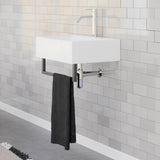 22" Amma Wall-Mount Vitreous China Sink with Black Powdercoat Steel Towel Bar