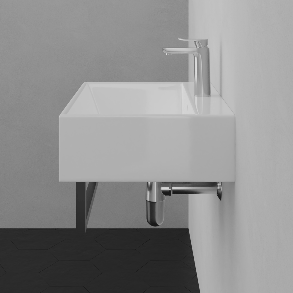 22" Amma Wall-Mount Vitreous China Sink with Black Powdercoat Steel Towel Bar