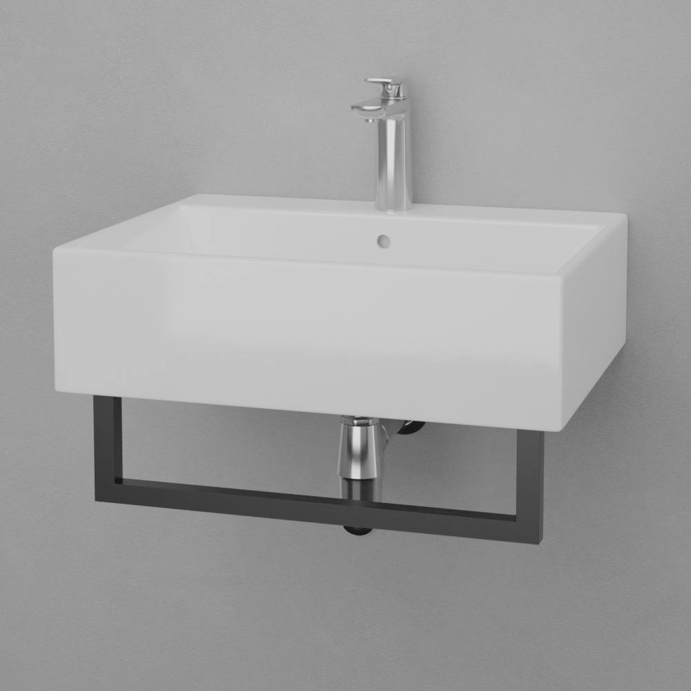 22" Amma Wall-Mount Vitreous China Sink with Black Powdercoat Steel Towel Bar