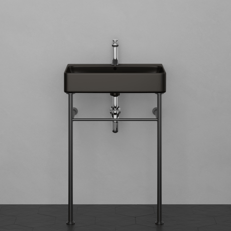 24" Arminto Black Vitreous China Console Bathroom Sink with Black Powdercoat Steel Stand