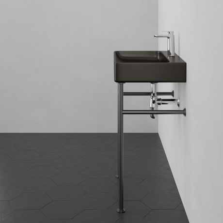 24" Arminto Black Vitreous China Console Bathroom Sink with Black Powdercoat Steel Stand