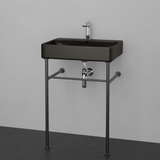 24" Arminto Black Vitreous China Console Bathroom Sink with Black Powdercoat Steel Stand