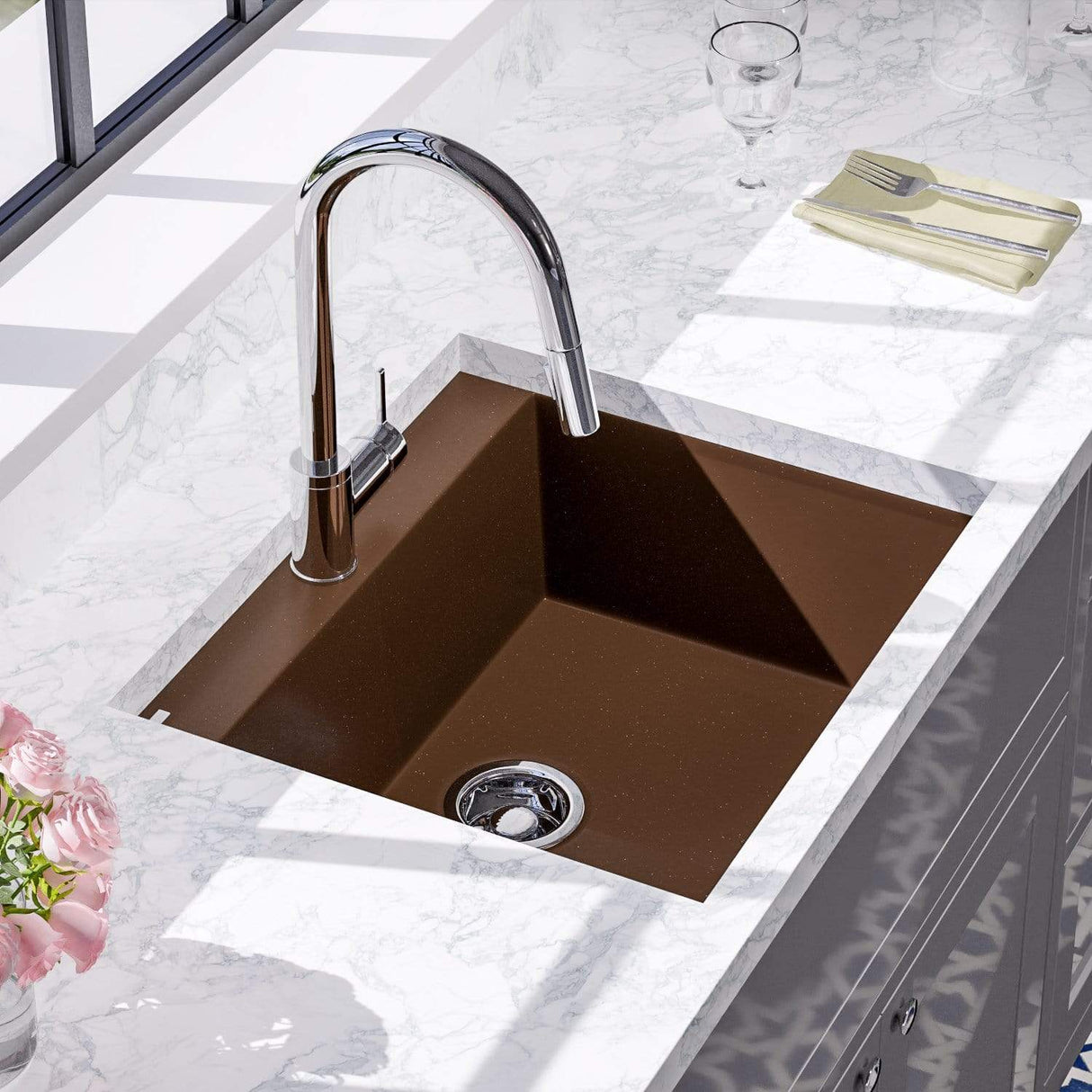 24" Canika  Granite Composite Sink - Brown