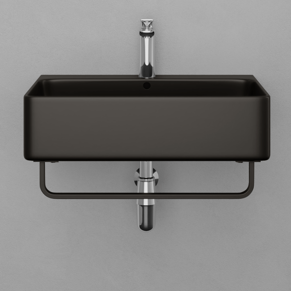 24" Nettie Wall-Mount Black Vitreous China Sink with Black Powdercoat Steel Towel Bar