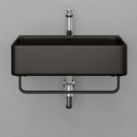 24" Nettie Wall-Mount Black Vitreous China Sink with Black Powdercoat Steel Towel Bar