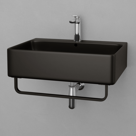 24" Nettie Wall-Mount Black Vitreous China Sink with Black Powdercoat Steel Towel Bar