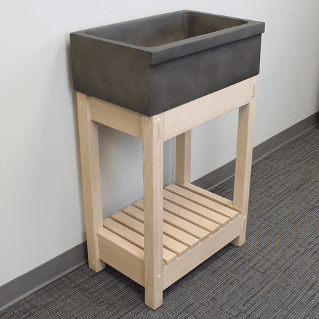 24" Ramis Cast Concrete Smooth Apron Single-Bowl Farmhouse Sink with Top Lip - Dusk Grey - Wooden Vanity Unit