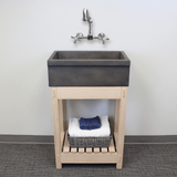 24" Ramis Cast Concrete Smooth Apron Single-Bowl Farmhouse Sink with Top Lip - Dusk Grey - Wooden Vanity Unit