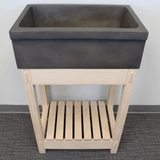 24" Ramis Cast Concrete Smooth Apron Single-Bowl Farmhouse Sink with Top Lip - Dusk Grey - Wooden Vanity Unit