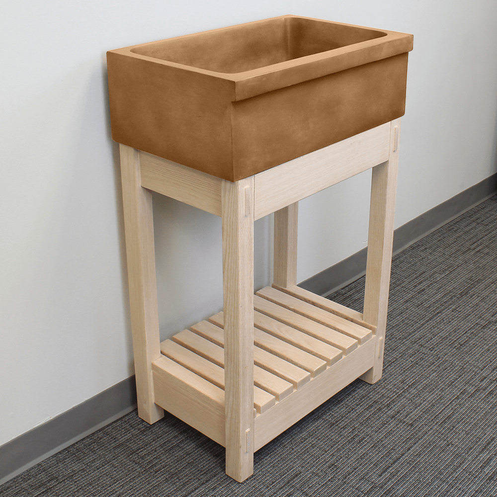 24" Ramis Cast Concrete Smooth Apron Single-Bowl Farmhouse Sink with Top Lip - Vintage Brown - Wooden Vanity Unit