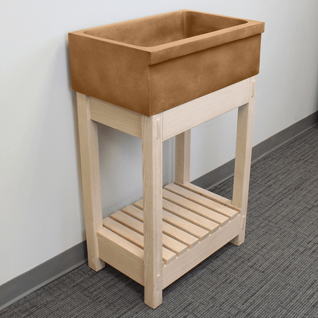 24" Ramis Cast Concrete Smooth Apron Single-Bowl Farmhouse Sink with Top Lip - Vintage Brown - Wooden Vanity Unit