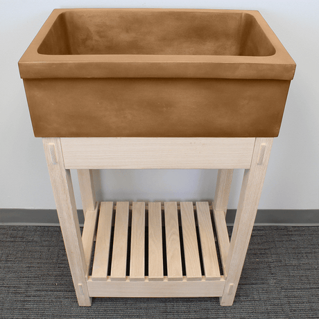 24" Ramis Cast Concrete Smooth Apron Single-Bowl Farmhouse Sink with Top Lip - Vintage Brown - Wooden Vanity Unit