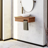 24" Thaxton Teak Wall-Mount Vessel Vanity with Towel Bar - Natural Teak