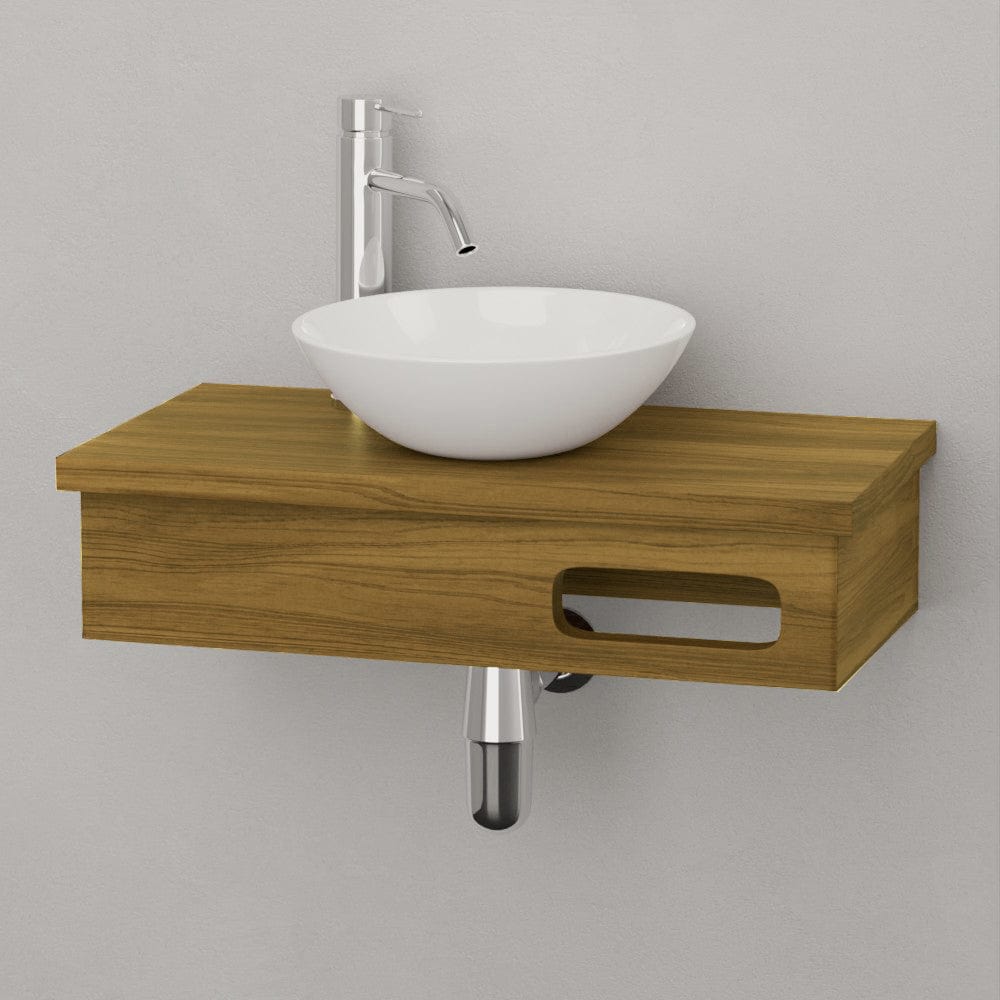 24" Thaxton Teak Wall-Mount Vessel Vanity with Towel Bar - Natural Teak