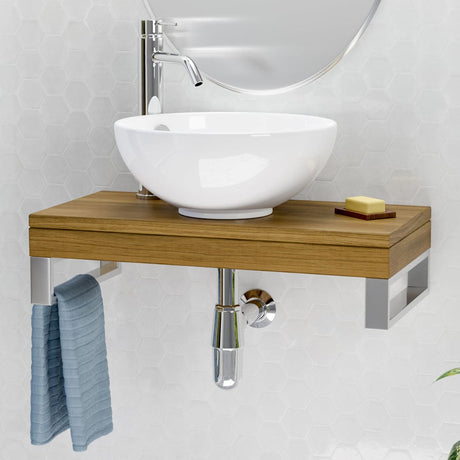 24" Thester Teak Wall-Mount Vessel Sink Vanity with Double Towel Bars