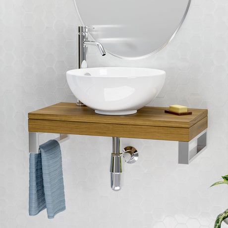 24" Thester Teak Wall-Mount Vessel Sink Vanity with Double Towel Bars