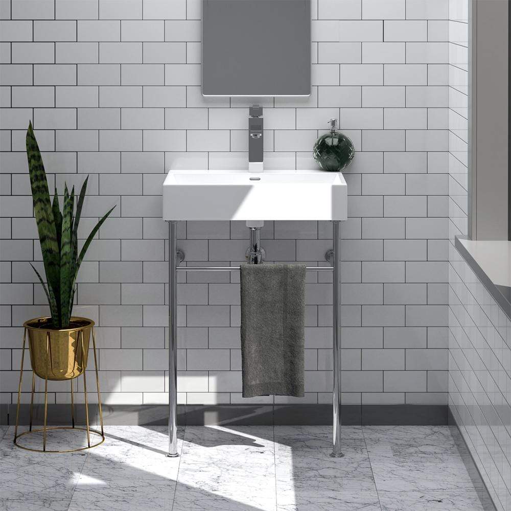 24" Vernal Vitreous China Console Bathroom Sink with Steel Stand