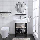 24" Walster Vitreous China Console Sink with Black Powdercoat Steel Stand and Shelves