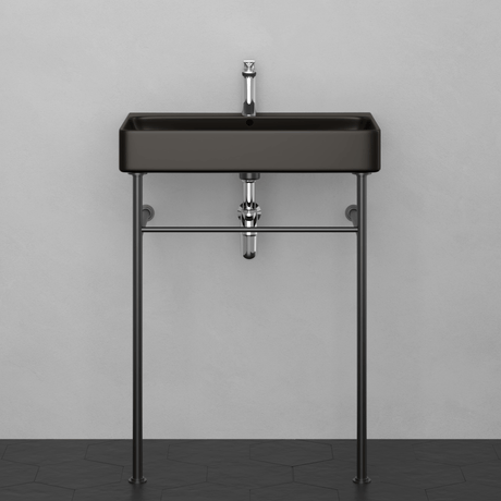 28" Kemmerer Black Vitreous China Console Bathroom Sink with Black Powdercoat Steel Stand