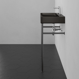 28" Kemmerer Black Vitreous China Console Bathroom Sink with Black Powdercoat Steel Stand