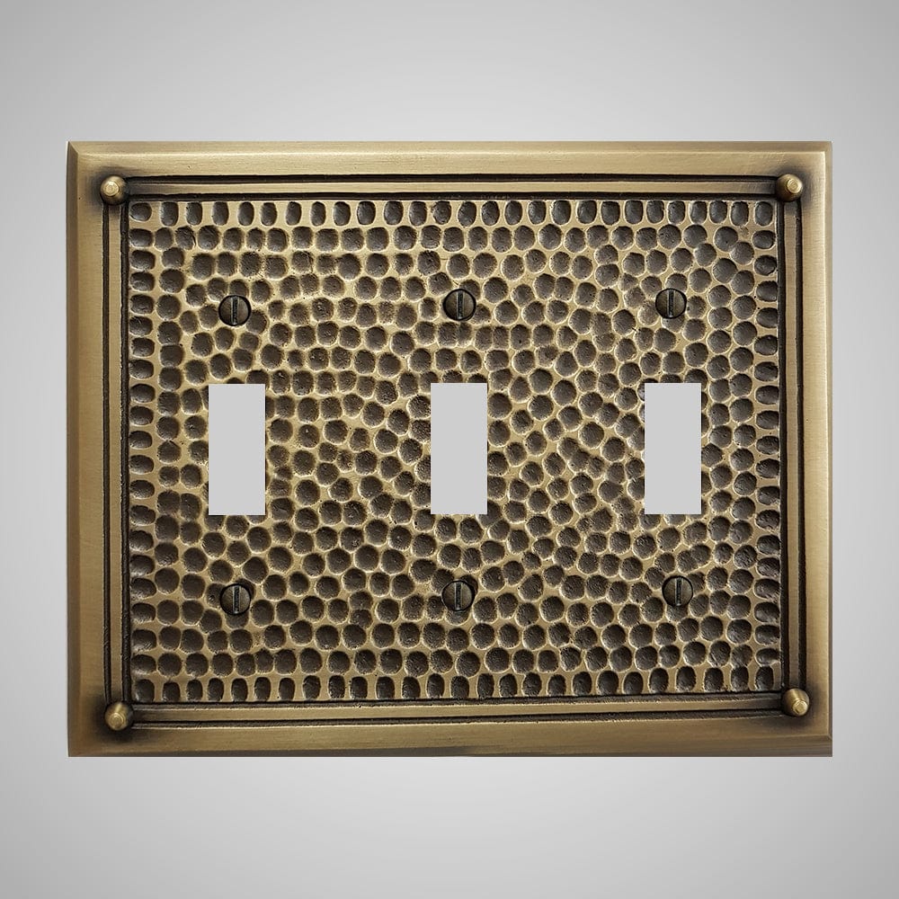3 Gang Toggle Wall Switch Plate - Framed Hammered Design