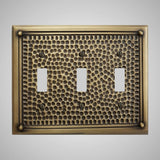 3 Gang Toggle Wall Switch Plate - Framed Hammered Design