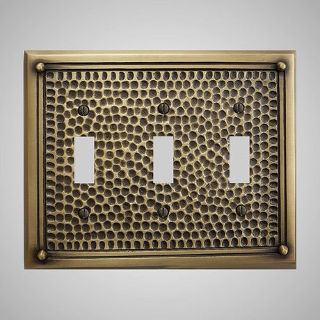 3 Gang Toggle Wall Switch Plate - Framed Hammered Design