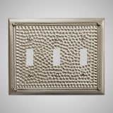 3 Gang Toggle Wall Switch Plate - Framed Hammered Design