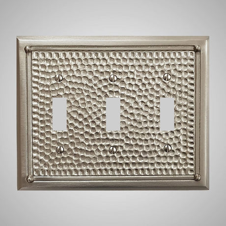 3 Gang Toggle Wall Switch Plate - Framed Hammered Design