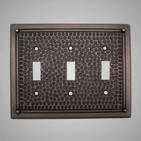 3 Gang Toggle Wall Switch Plate - Framed Hammered Design