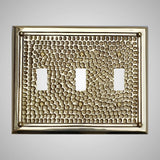 3 Gang Toggle Wall Switch Plate - Framed Hammered Design