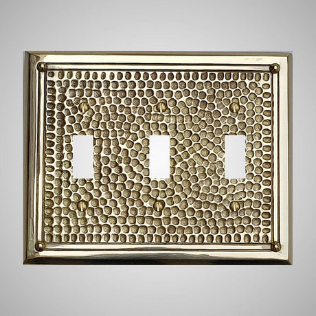 3 Gang Toggle Wall Switch Plate - Framed Hammered Design