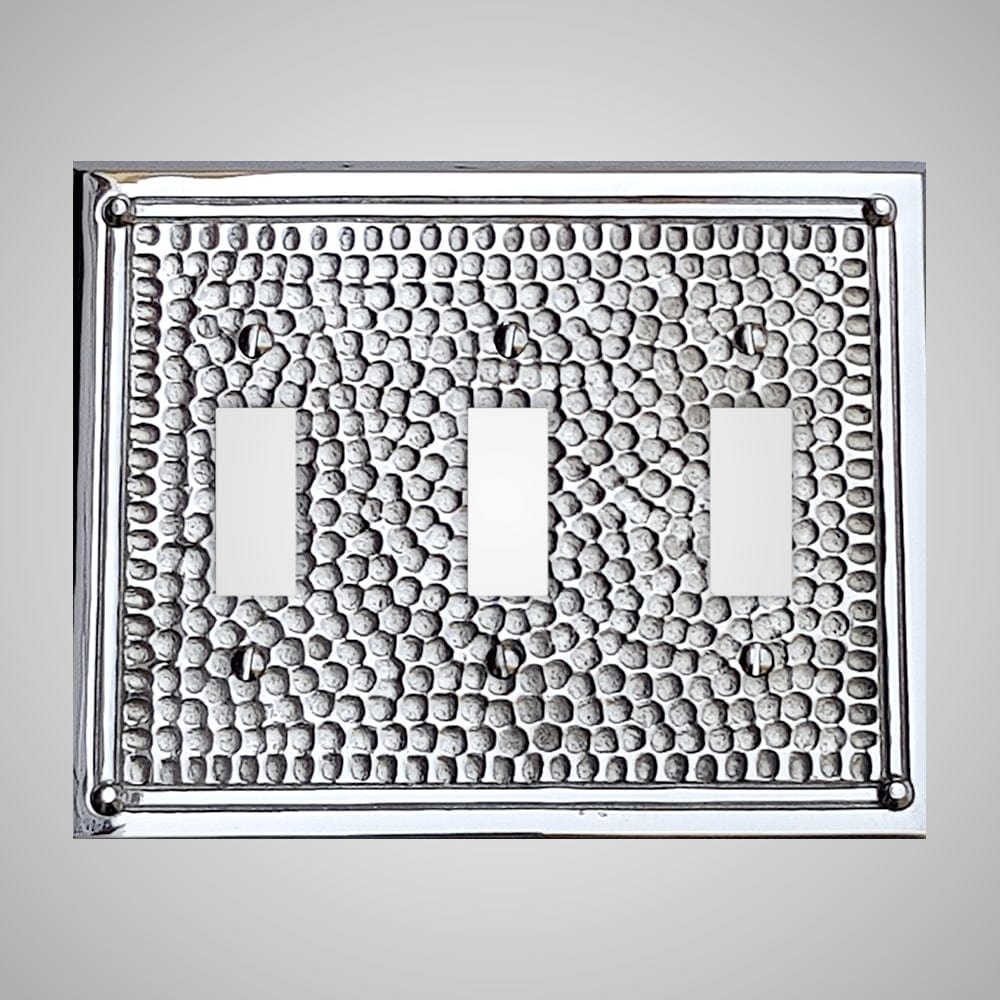 3 Gang Toggle Wall Switch Plate - Framed Hammered Design