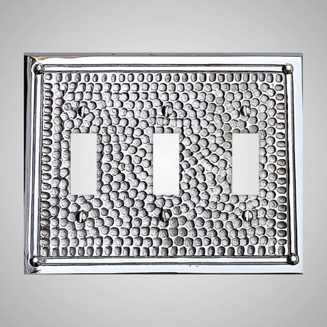 3 Gang Toggle Wall Switch Plate - Framed Hammered Design