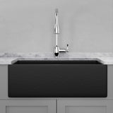 30" Bepster Handcrafted Fireclay Single-Bowl Smooth Farmhouse B-Grade Sink with Offset Drain- Matte Black