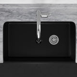 30" Bepster Handcrafted Fireclay Single-Bowl Smooth Farmhouse B-Grade Sink with Offset Drain- Matte Black