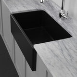 30" Bepster Handcrafted Fireclay Single-Bowl Smooth Farmhouse B-Grade Sink with Offset Drain- Matte Black