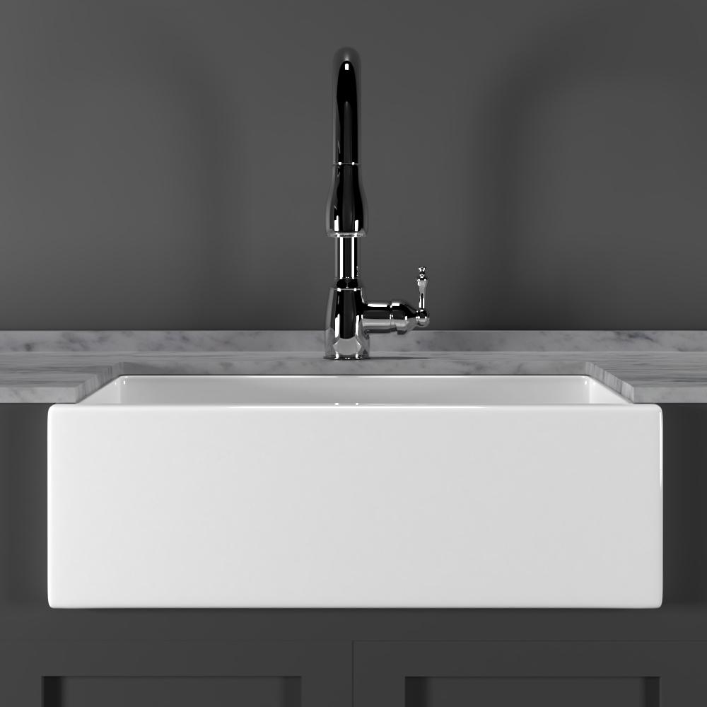 30" Hempstead Fireclay Reversible Single-Bowl Farmhouse Sink with Offset Drain