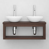 30" Thanesta Teak Wall-Mount Double Vessel Sink Vanity with Shelf - Dark Antique