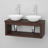 30" Thanesta Teak Wall-Mount Double Vessel Sink Vanity with Shelf - Dark Antique