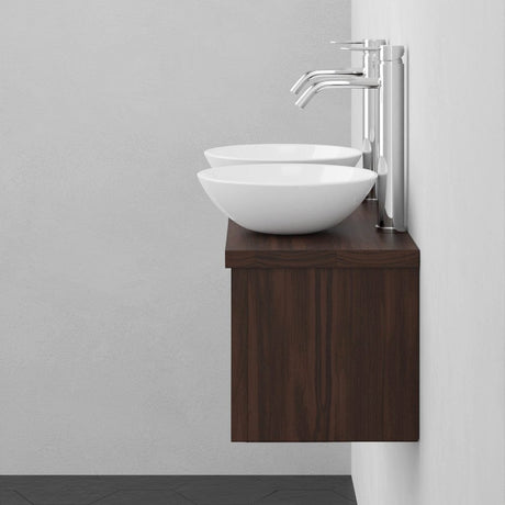 30" Thanesta Teak Wall-Mount Double Vessel Sink Vanity with Shelf - Dark Antique