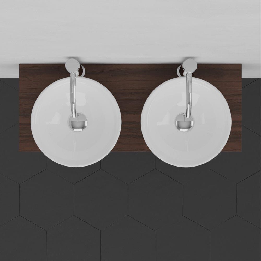 30" Thanesta Teak Wall-Mount Double Vessel Sink Vanity with Shelf - Dark Antique