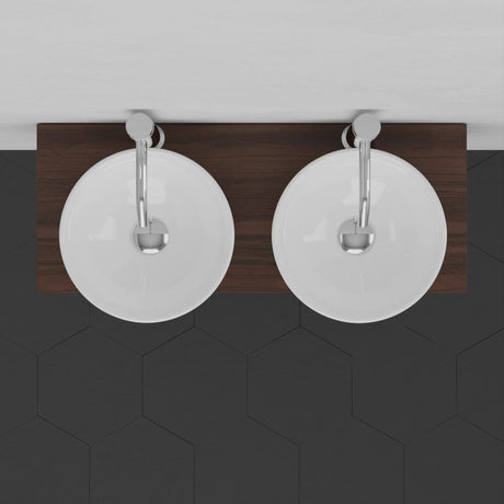 30" Thanesta Teak Wall-Mount Double Vessel Sink Vanity with Shelf - Dark Antique