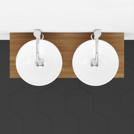 30" Thanesta Teak Wall-Mount Double Vessel Sink Vanity with Shelf - Natural Teak