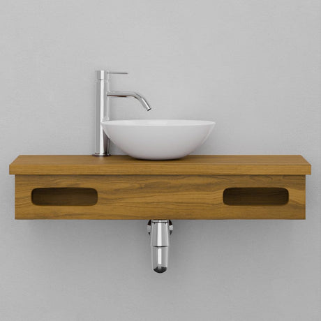 30" Thaxton Teak Wall-Mount Vessel Vanity with Double Towel Bars - Natural Teak