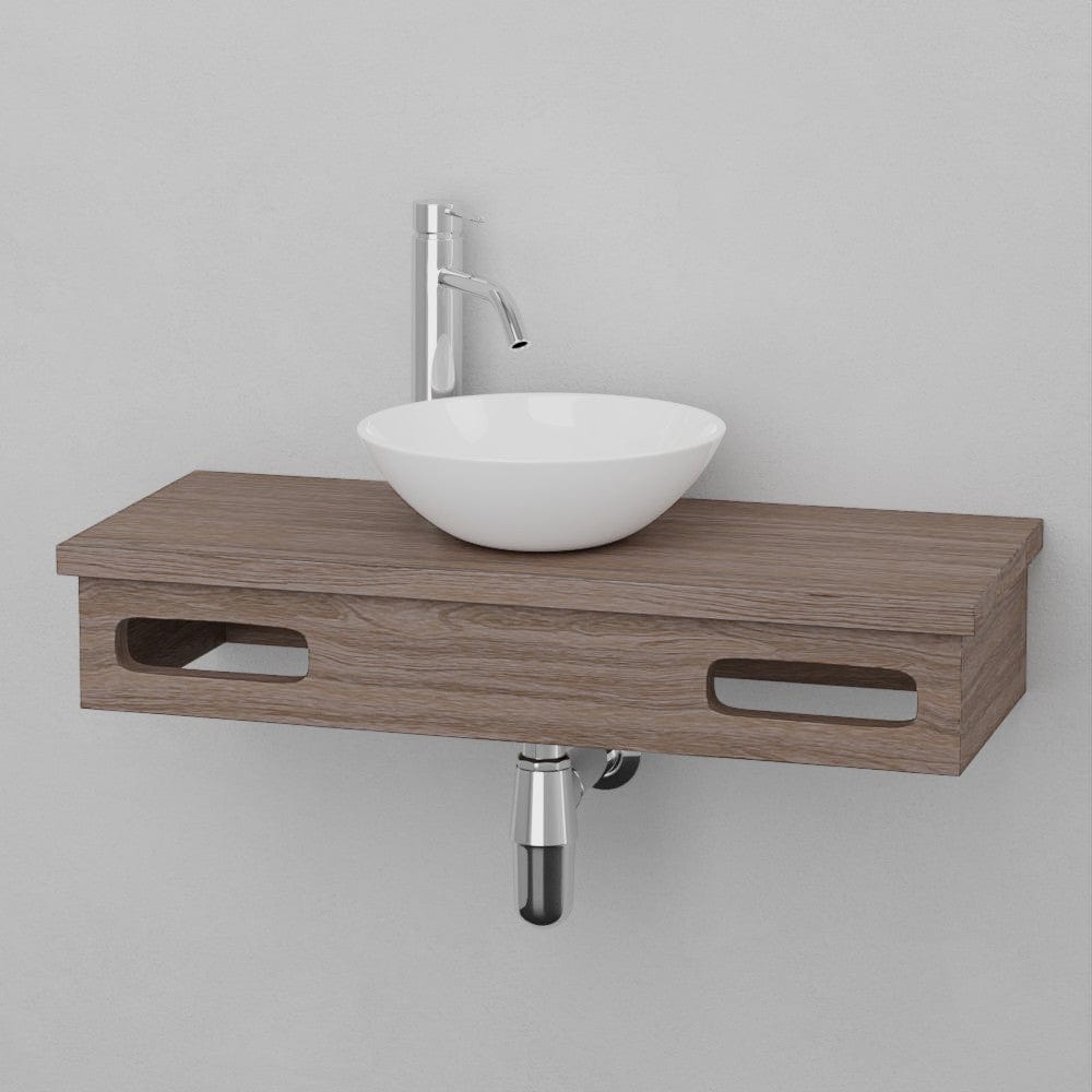 30" Thaxton Teak Wall-Mount Vessel Vanity with Double Towel Bars - Whitewash