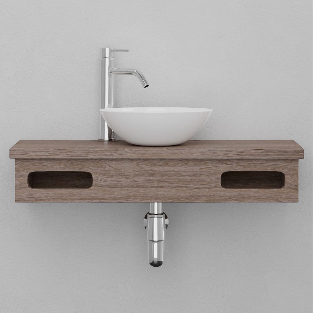 30" Thaxton Teak Wall-Mount Vessel Vanity with Double Towel Bars - Whitewash