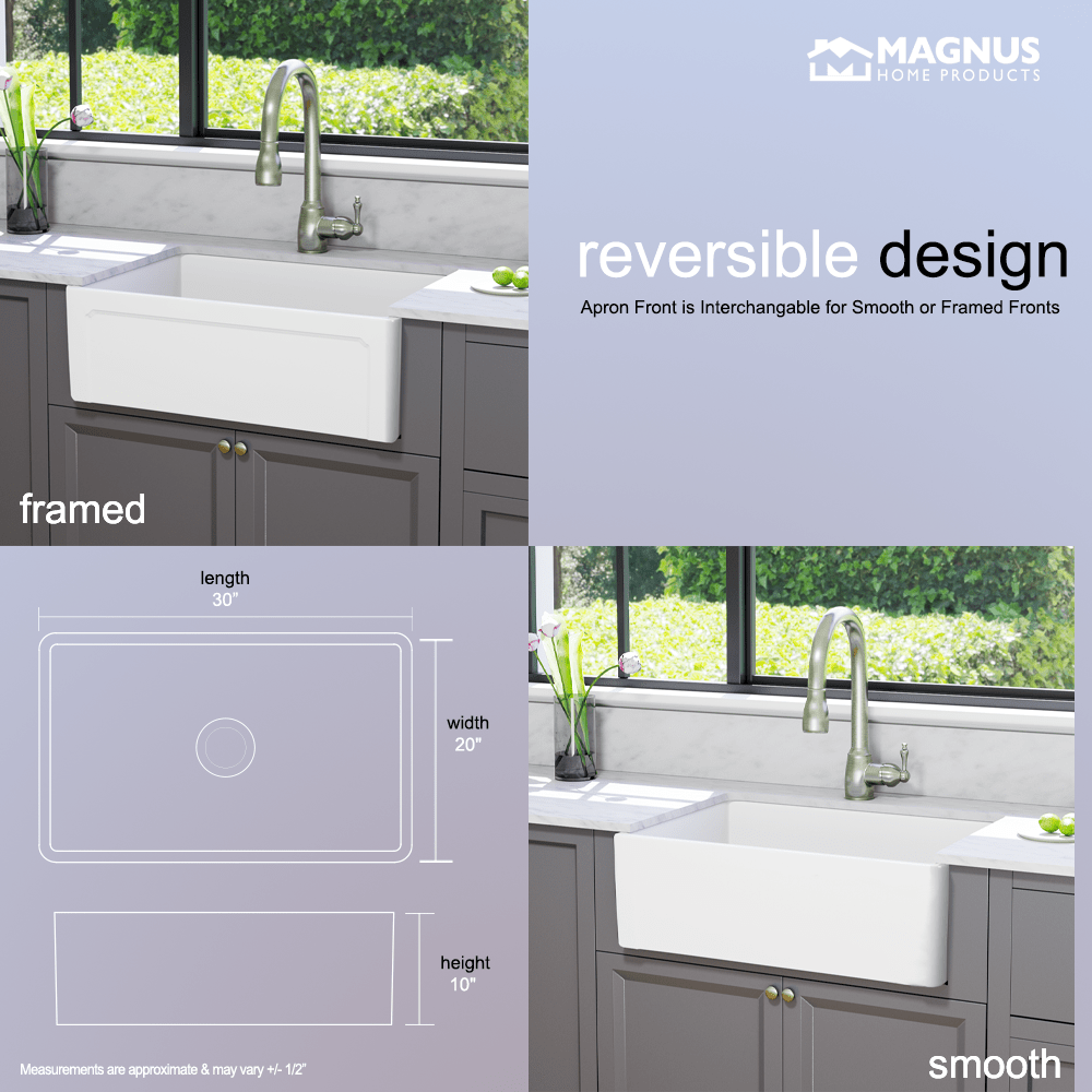 30" Ubel Handcrafted Fireclay Single-Bowl Smooth Apron Farmhouse Sink - White